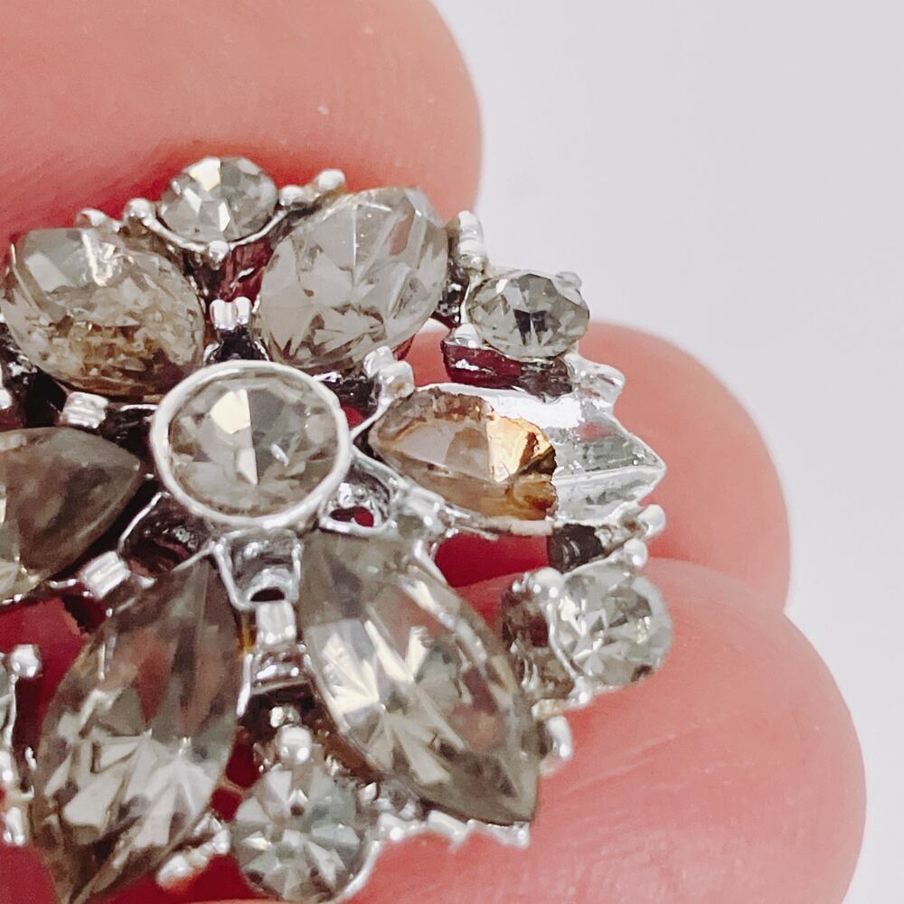 Signed Weiss Rhinestone Brooch Earring Matching Parure Set 50s Silver Tone READ - Picture 7 of 11